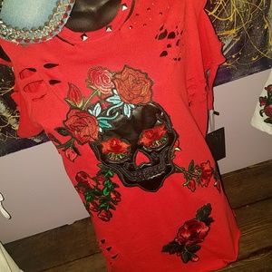 Distressed leather patchwork t-shirt dress